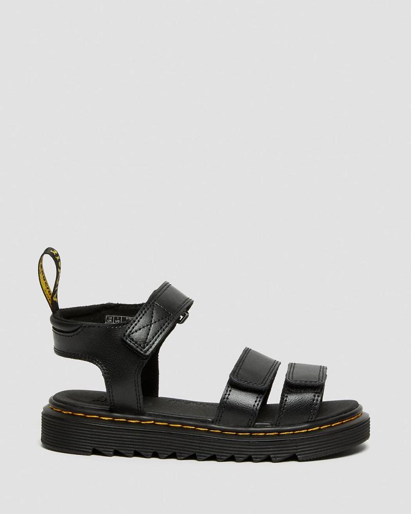 Kids' Dr Martens Junior Klaire Leather Strap Sandals Black | AU 719CTV